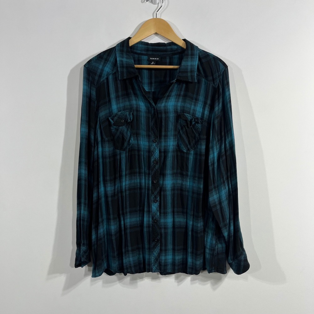 Torrid Fairy Grunge Plaid Button Down Shirt Womens 3X 90s Western Beachy Boho
